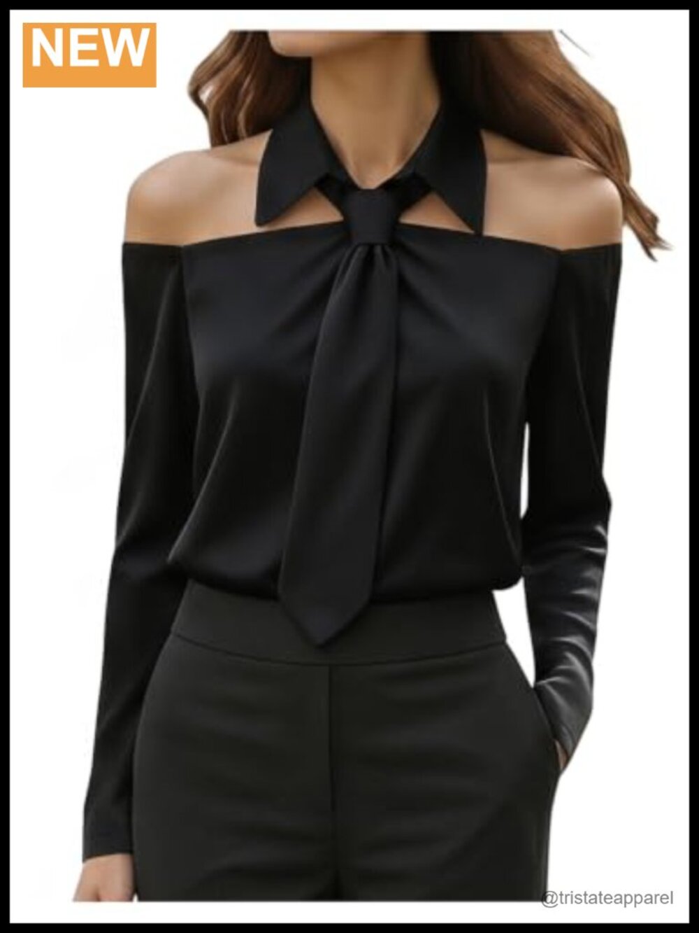 Dressy Bow Tie Neck Cut Out Long Sleeve Blouse Work Office Business Casual Top